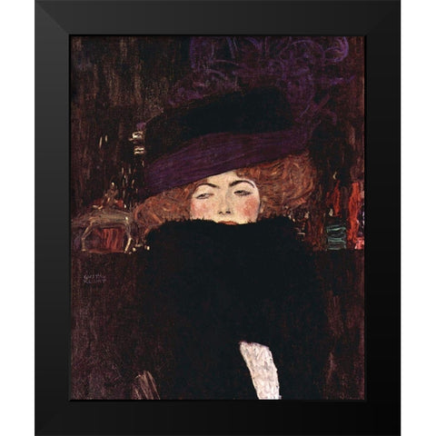 Dame mit Hut und Federboa Black Modern Wood Framed Art Print by Klimt, Gustav