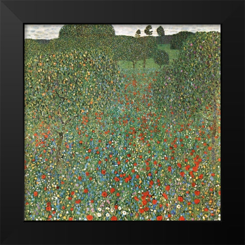 Mohnfeld Black Modern Wood Framed Art Print by Klimt, Gustav