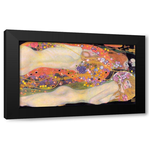 Water Serpents II Black Modern Wood Framed Art Print with Double Matting by Klimt, Gustav