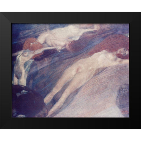 Moving water Black Modern Wood Framed Art Print by Klimt, Gustav