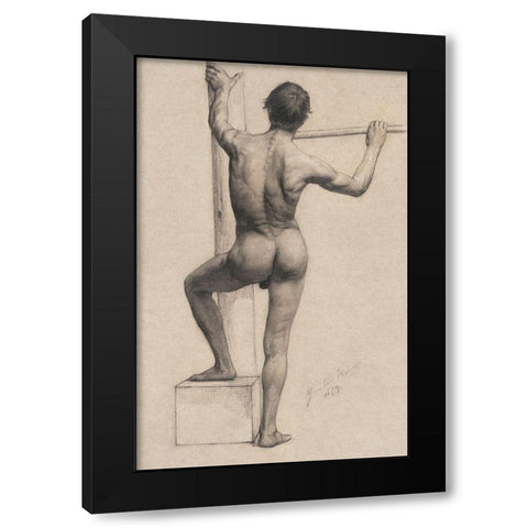 Male Nude with Left Foot on a Pedestal Black Modern Wood Framed Art Print with Double Matting by Klimt, Gustav