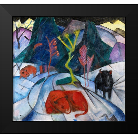 Bison in winter-red bison Black Modern Wood Framed Art Print by Marc, Franz