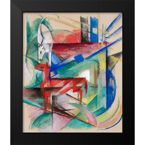 Landscape with Animals Black Modern Wood Framed Art Print by Marc, Franz