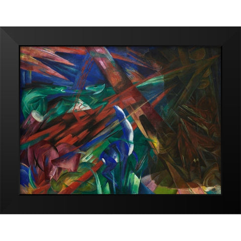 Animal fates-the trees showed their rings-the animals their veins Black Modern Wood Framed Art Print by Marc, Franz