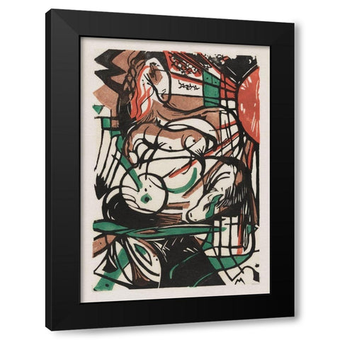 The Birth of Horses Black Modern Wood Framed Art Print with Double Matting by Marc, Franz
