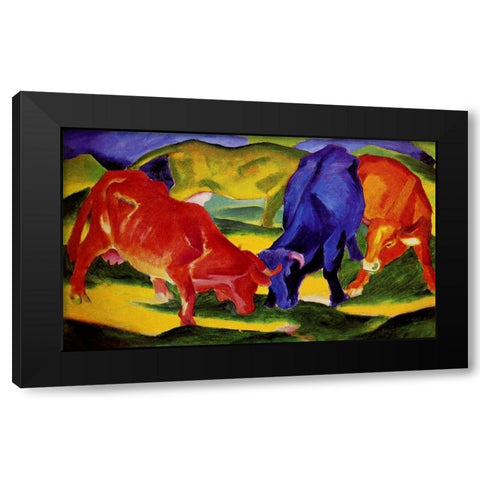 Cows Black Modern Wood Framed Art Print with Double Matting by Marc, Franz