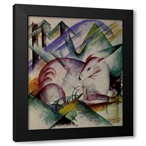 Red Deer Black Modern Wood Framed Art Print with Double Matting by Marc, Franz