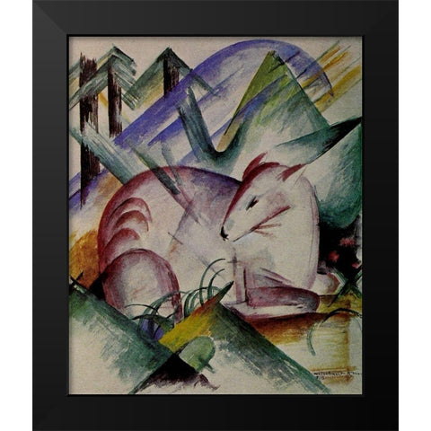 Red Deer Black Modern Wood Framed Art Print by Marc, Franz
