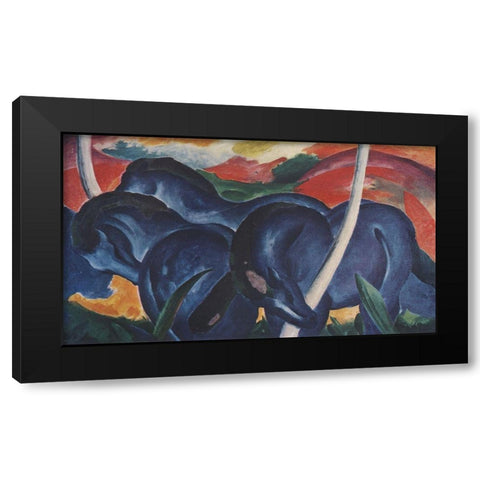 The Blue Horses Black Modern Wood Framed Art Print with Double Matting by Marc, Franz