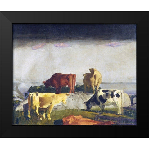 Five Cows Black Modern Wood Framed Art Print by Bellows, George