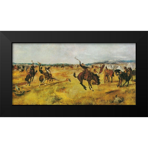 Breaking Camp Black Modern Wood Framed Art Print by Russell, Charles Marion