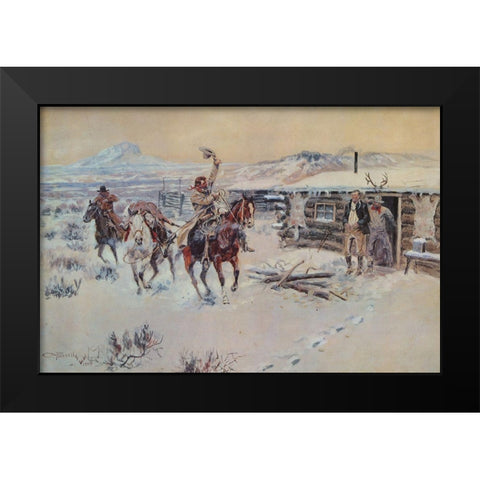 Christmas at the Line Camp Black Modern Wood Framed Art Print by Russell, Charles Marion