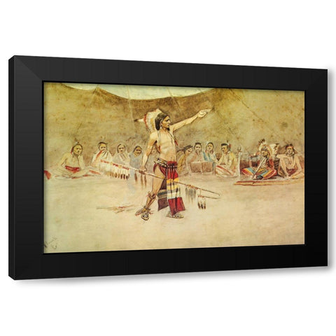 Council of War Black Modern Wood Framed Art Print by Russell, Charles Marion