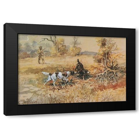 Huntsman and Dogs Black Modern Wood Framed Art Print with Double Matting by Russell, Charles Marion