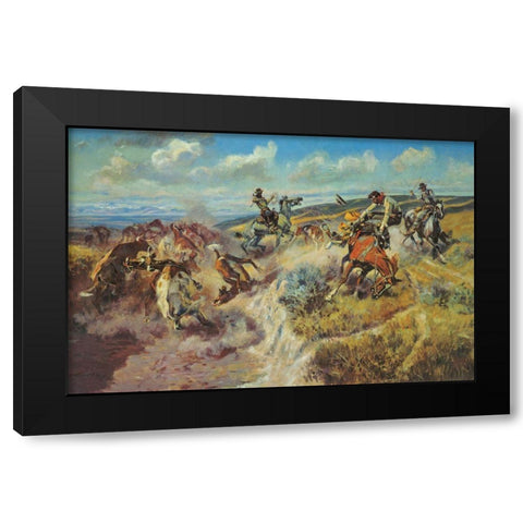 Tight Dally and a Loose Latigo Black Modern Wood Framed Art Print by Russell, Charles Marion