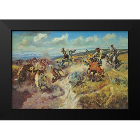 Tight Dally and a Loose Latigo Black Modern Wood Framed Art Print by Russell, Charles Marion
