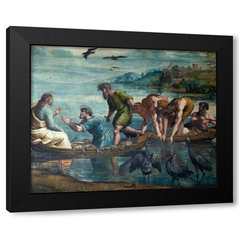The Miraculous Draft of Fishes Black Modern Wood Framed Art Print with Double Matting by Raphael