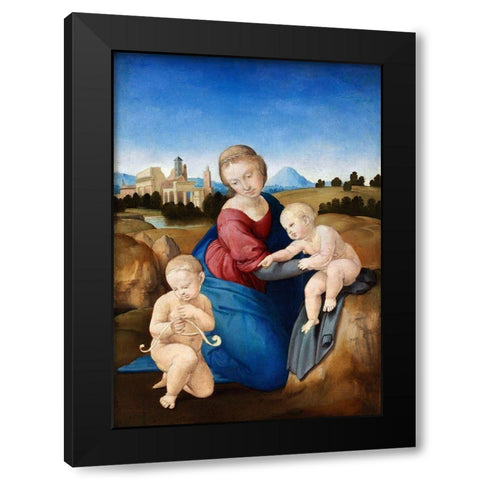 Madonna and Child with the Infant Saint John Black Modern Wood Framed Art Print with Double Matting by Raphael