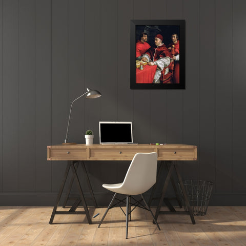 Portrait of Pope Leo X and his cousins Black Modern Wood Framed Art Print by Raphael