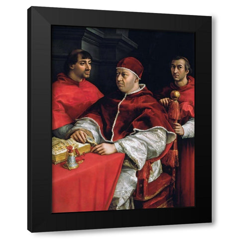 Portrait of Pope Leo X and his cousins Black Modern Wood Framed Art Print with Double Matting by Raphael