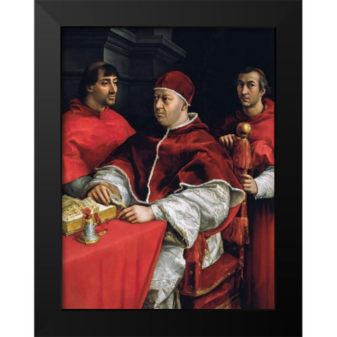 Portrait of Pope Leo X and his cousins Black Modern Wood Framed Art Print by Raphael