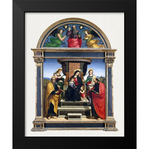 Madonna and Child Enthroned with Saints Black Modern Wood Framed Art Print by Raphael