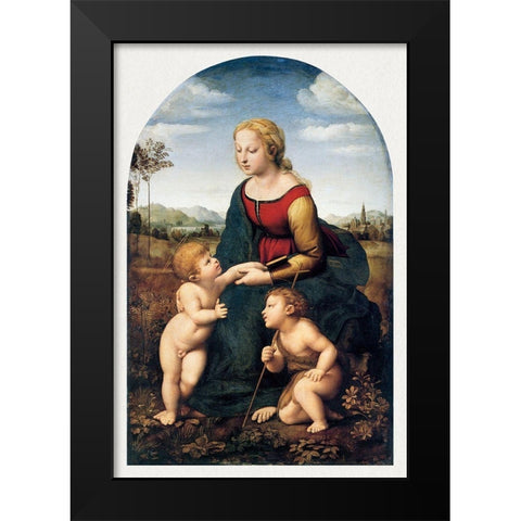 The Virgin and Child with Saint John the Baptist Black Modern Wood Framed Art Print by Raphael