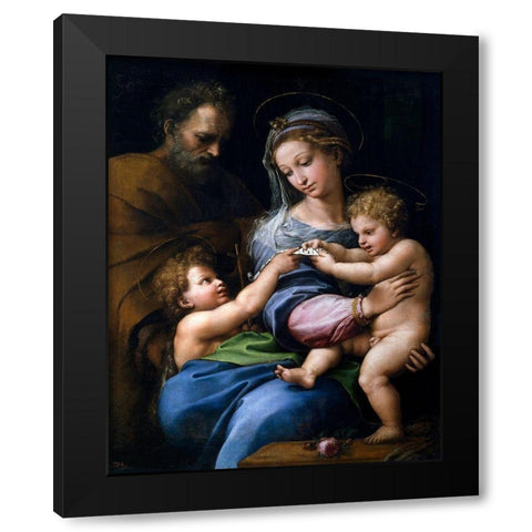 Madonna of the Rose Black Modern Wood Framed Art Print with Double Matting by Raphael