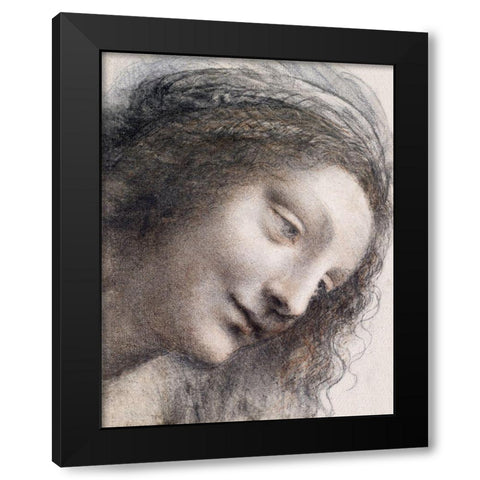 The Head of the Virgin in Three-Quarter View Facing Right Black Modern Wood Framed Art Print by da Vinci, Leonardo