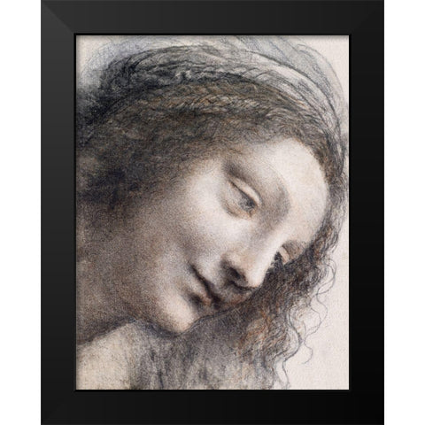 The Head of the Virgin in Three-Quarter View Facing Right Black Modern Wood Framed Art Print by da Vinci, Leonardo