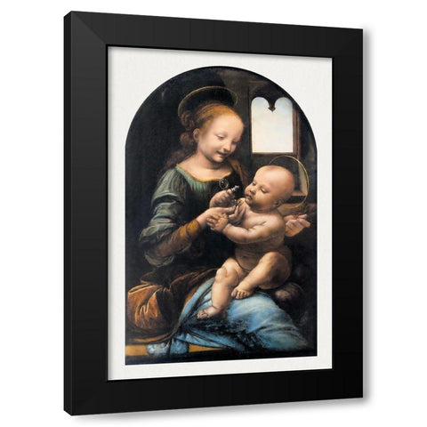 Benois Madonna Black Modern Wood Framed Art Print with Double Matting by da Vinci, Leonardo
