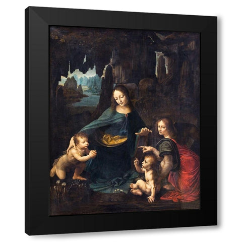 The Virgin of the Rocks Black Modern Wood Framed Art Print with Double Matting by da Vinci, Leonardo
