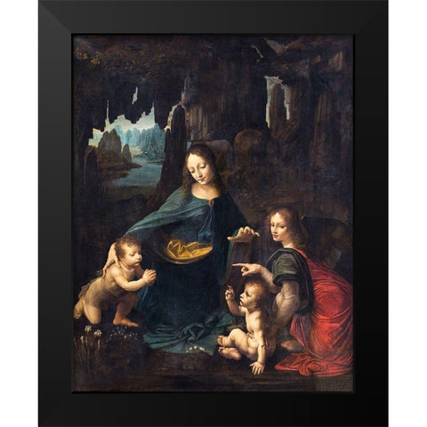 The Virgin of the Rocks Black Modern Wood Framed Art Print by da Vinci, Leonardo