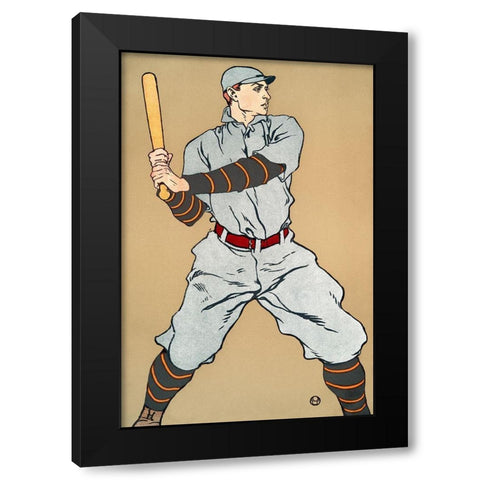 Vintage Drawing of a baseball player holding a bat Black Modern Wood Framed Art Print with Double Matting by Penfield, Edward
