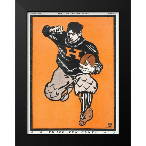 American Football Player Black Modern Wood Framed Art Print by Penfield, Edward