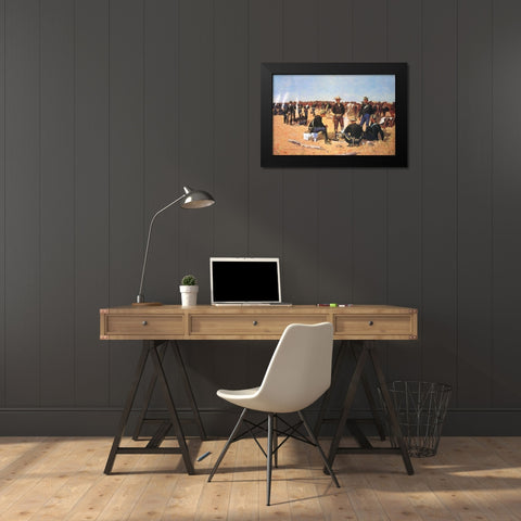 A Cavalrymans Breakfast on the Plains Black Modern Wood Framed Art Print by Remington, Frederic