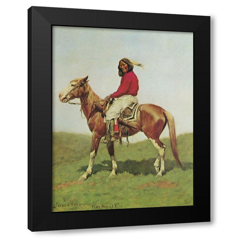 Indian Warrior on Horse-Fort Reno Black Modern Wood Framed Art Print with Double Matting by Remington, Frederic