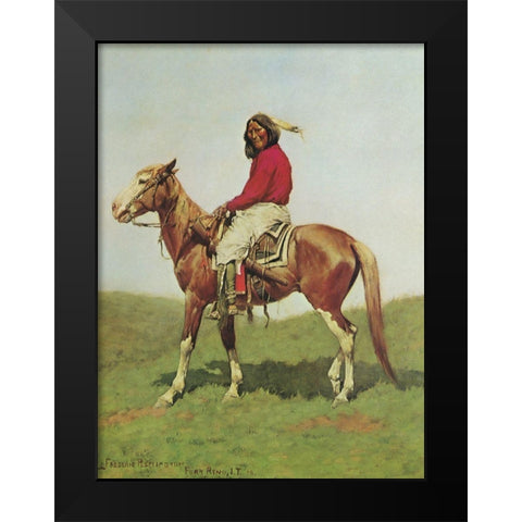Indian Warrior on Horse-Fort Reno Black Modern Wood Framed Art Print by Remington, Frederic