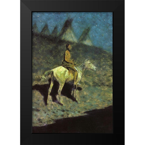 The Night Rider Black Modern Wood Framed Art Print by Remington, Frederic
