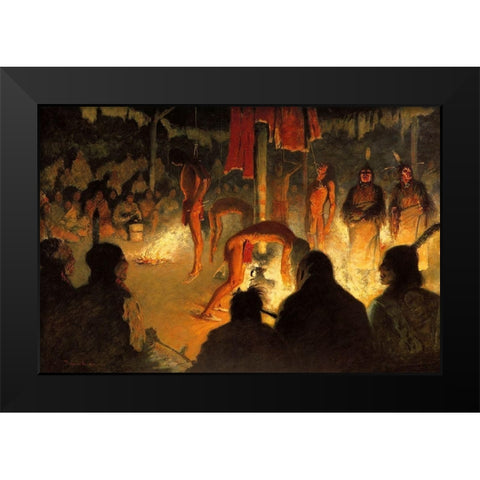 The Sun Dance Black Modern Wood Framed Art Print by Remington, Frederic