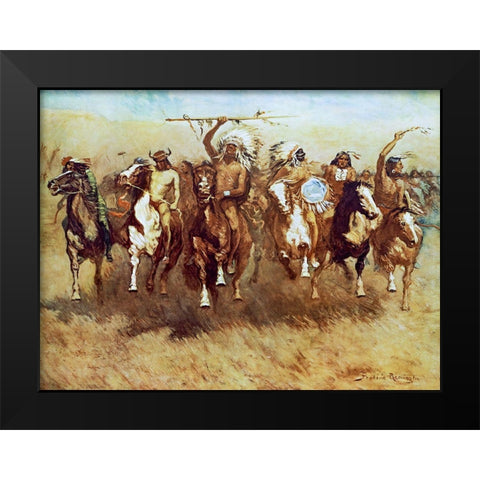 Victory Dance Black Modern Wood Framed Art Print by Remington, Frederic