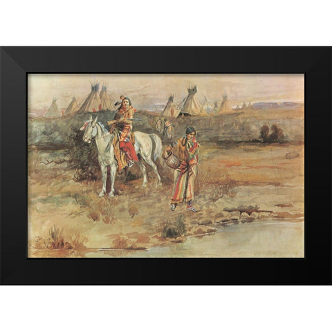 At the Spring Black Modern Wood Framed Art Print by Russell, Charles Marion