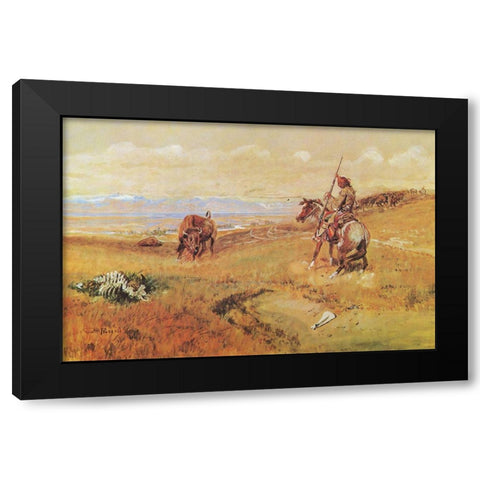 Flintlock Days When Guns Were Slow Black Modern Wood Framed Art Print by Russell, Charles Marion