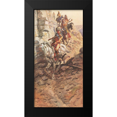 Indian Scouting Party Black Modern Wood Framed Art Print by Russell, Charles Marion