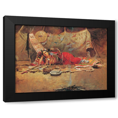 Keeoma Black Modern Wood Framed Art Print with Double Matting by Russell, Charles Marion
