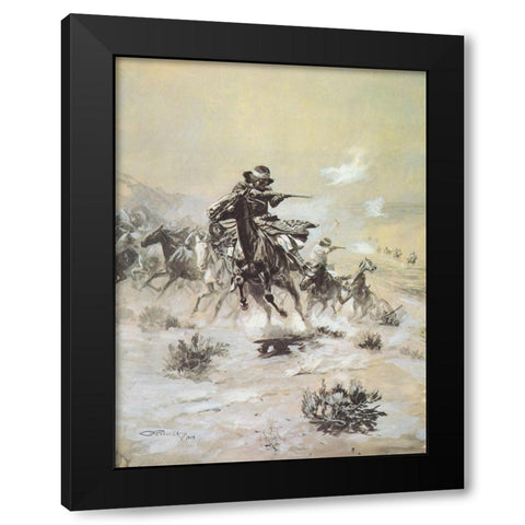 Navajo Indian Horse Thieves Hotly Pursued By Robbed Mexicans Black Modern Wood Framed Art Print by Russell, Charles Marion