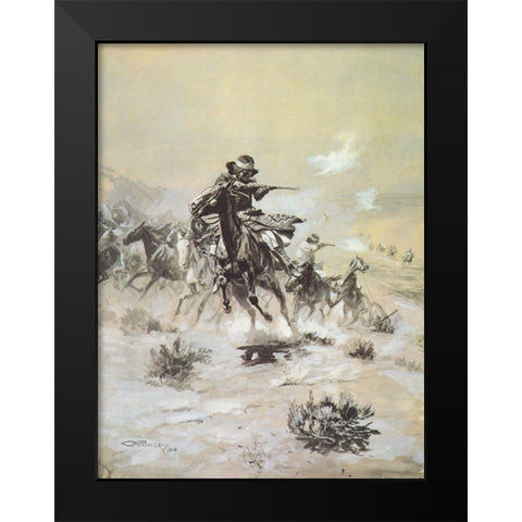 Navajo Indian Horse Thieves Hotly Pursued By Robbed Mexicans Black Modern Wood Framed Art Print by Russell, Charles Marion