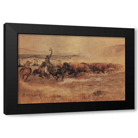 Pablo Allard Buffalo Drive Black Modern Wood Framed Art Print by Russell, Charles Marion