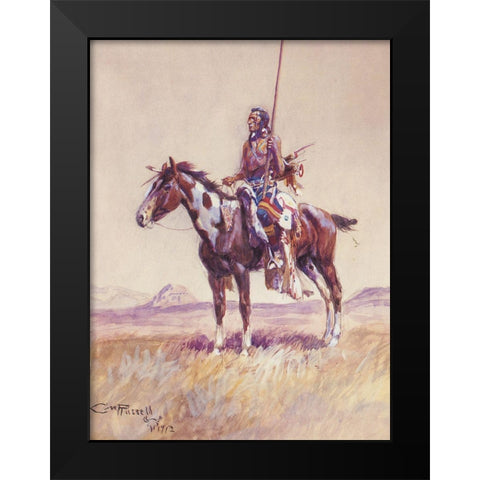 Piegan Chief Black Modern Wood Framed Art Print by Russell, Charles Marion