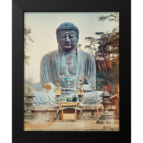 The Bronze Buddha at Kamakura Black Modern Wood Framed Art Print by Kazumasa, Ogawa